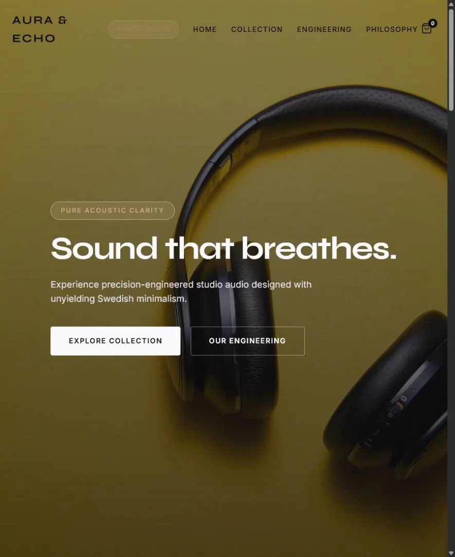 Aura and Echo luxury audio homepage concept featuring premium headphones